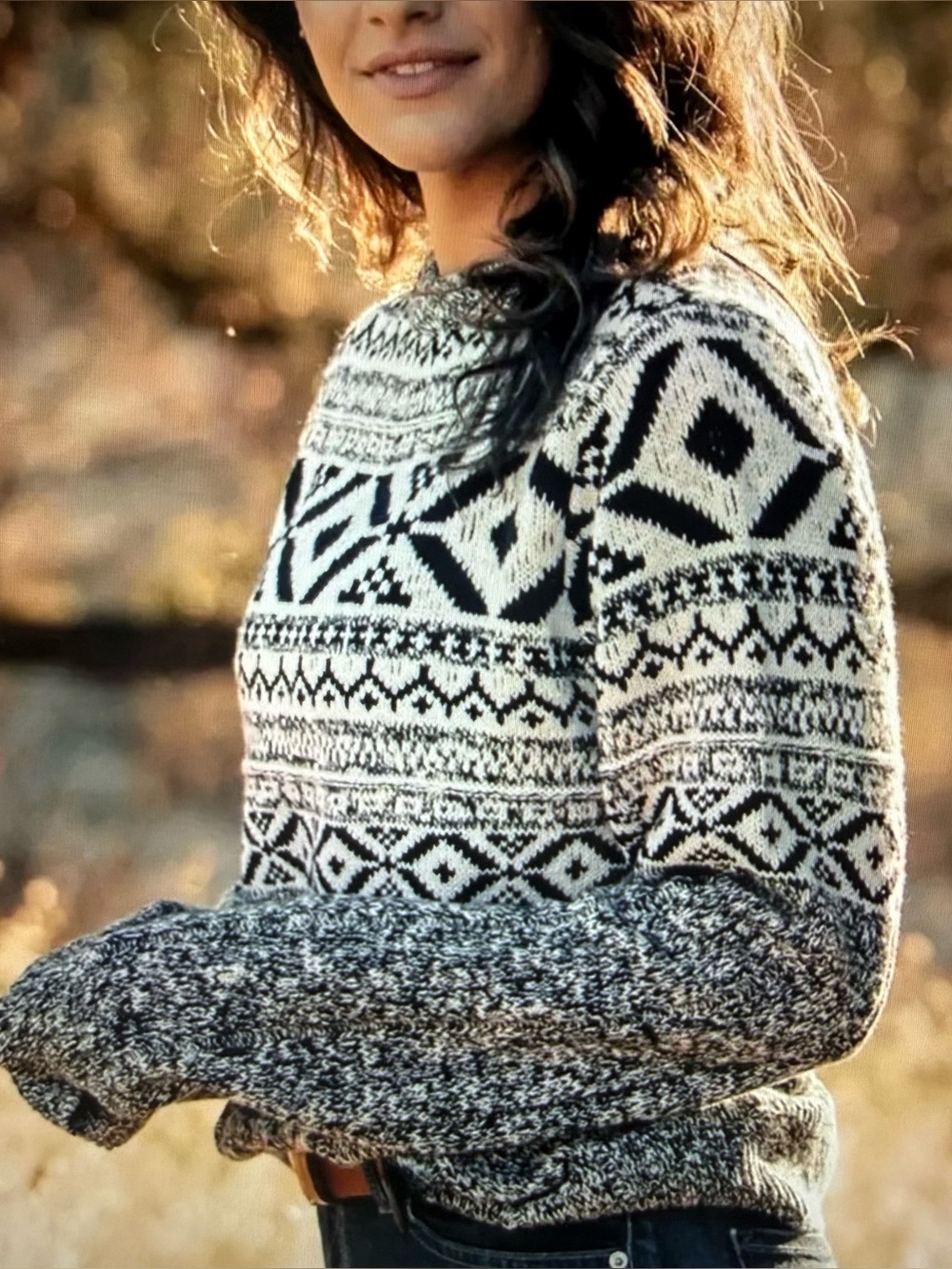 The Normal Brand Koda Jacquard Black & White Patterned Crewneck Sweater, Medium
